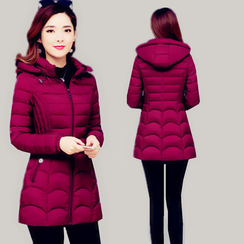 Women's Mid-length Simple Slim-fit Figure Flattering Mid-length Cotton-padded Coat