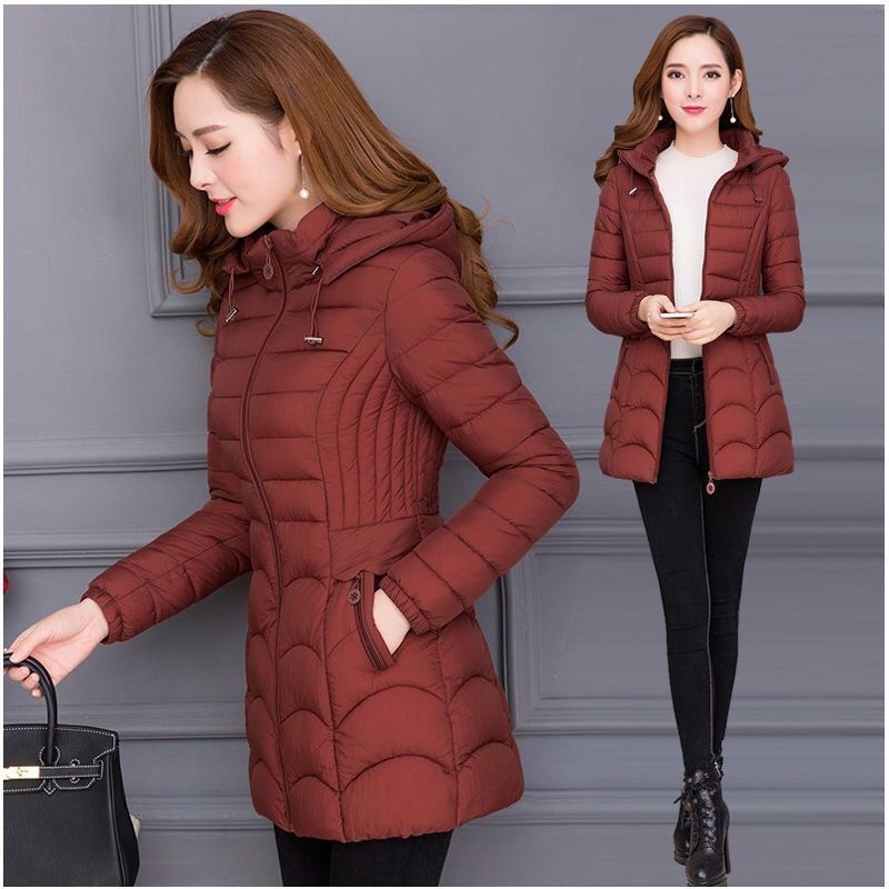 Women's Mid-length Simple Slim-fit Figure Flattering Mid-length Cotton-padded Coat