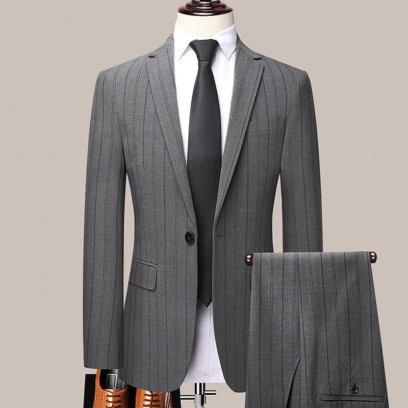 Spring And Autumn New Men's Suit Set Business Business Wear Korean Slim Striped Two-piece Wedding Bridesmaid Suit