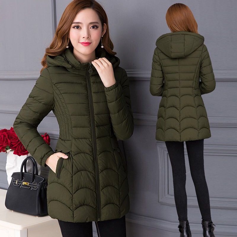 Women's Mid-length Simple Slim-fit Figure Flattering Mid-length Cotton-padded Coat