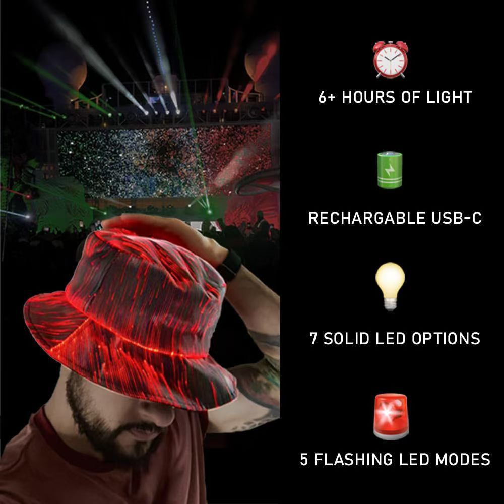 Luminous Bucket Hat Optical Fiber Colorful Transformation