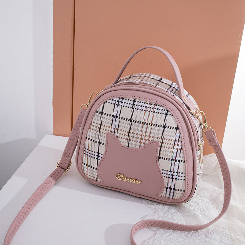 Women's Printed Checks Cat Pattern Shoulder Bag