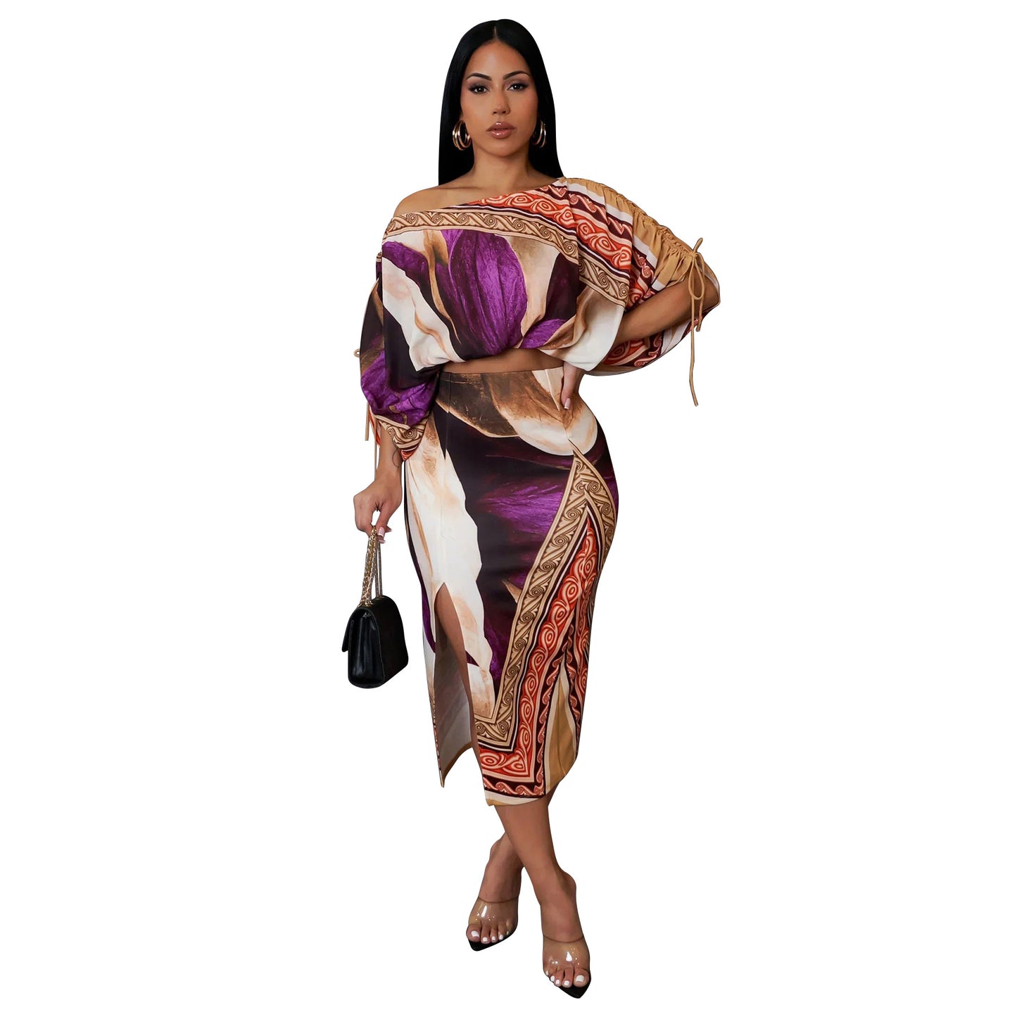 Fashion Women's Wear Positioning Printing Off-the-shoulder Split Skirt Suit