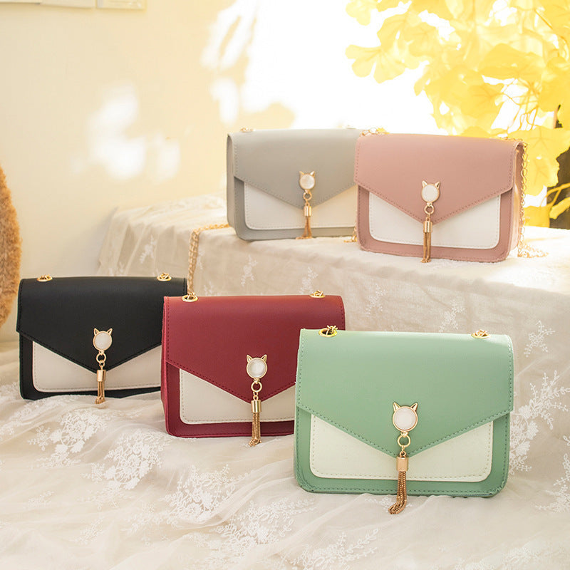 Small Messenger Bag New Sweet And Cute Cat Tassel Decoration Chain One Shoulder Small Square Bag Casual Messenger Bag