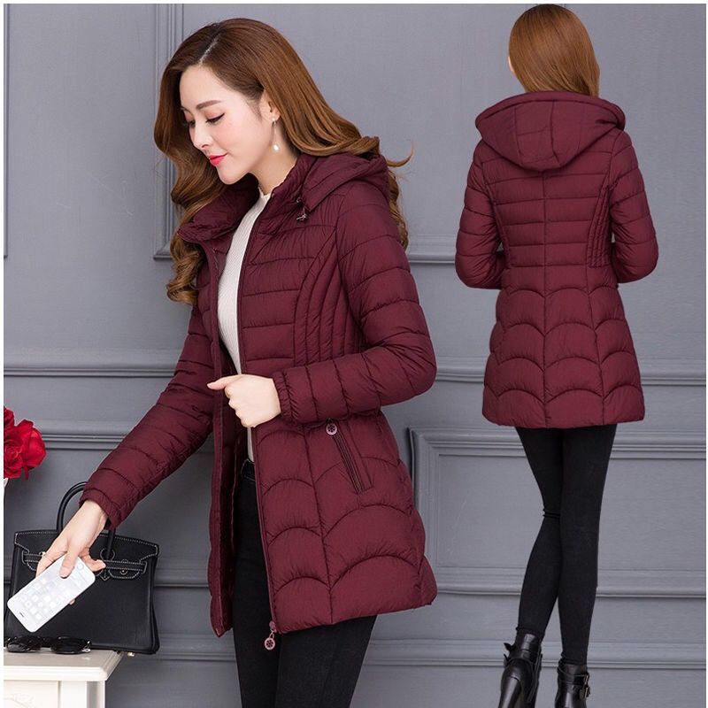 Women's Mid-length Simple Slim-fit Figure Flattering Mid-length Cotton-padded Coat