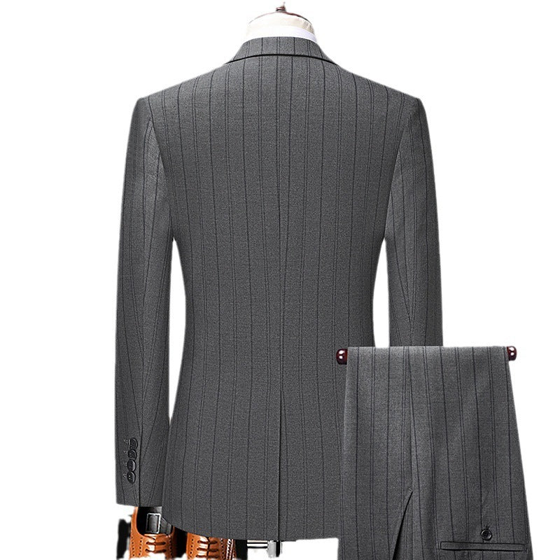 Spring And Autumn New Men's Suit Set Business Business Wear Korean Slim Striped Two-piece Wedding Bridesmaid Suit